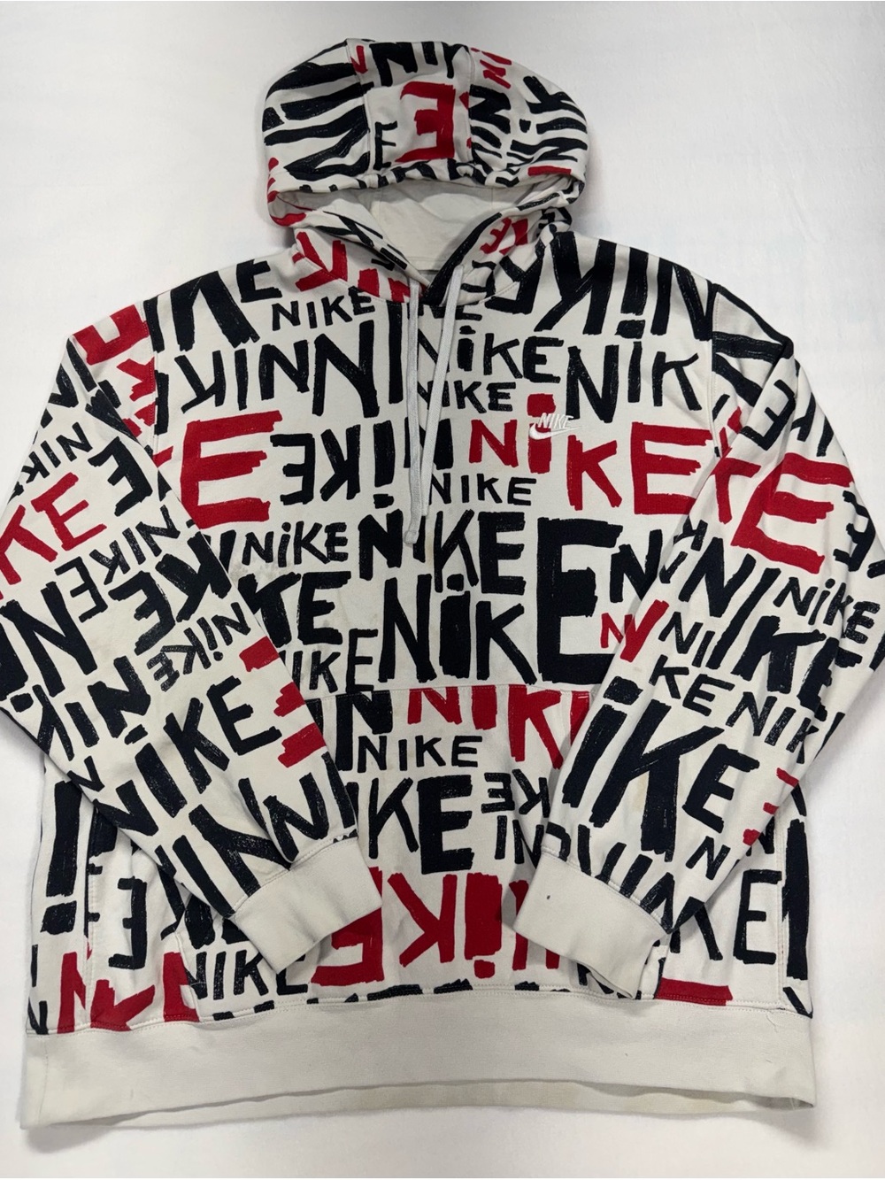 Nike White Black Red Allover Logo Hoodie